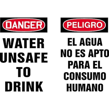 Bilingual Danger - Water Unsafe To Drink Warning Sign, 219072-10X14S